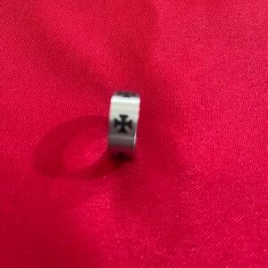 Stainless Steel Cross Band Ring - Black Accent